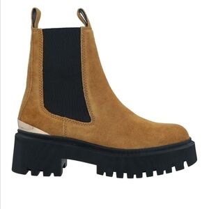 Maje Brown Tan Genuine Suede Ankle Boots Gold Hardware Goat Leather Size 39 US 9